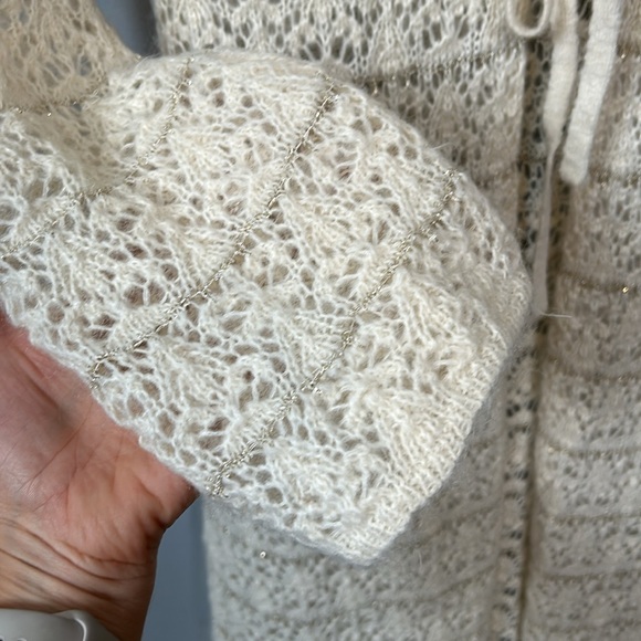Y2K Heart Moon Star Mohair Blend Cowl Neck Sweater long Cream Crochet Open Sz M - Picture 6 of 14